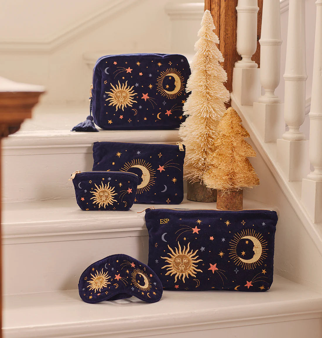 Elizabeth Scarlett Celestial Navy Velvet Makeup Bag