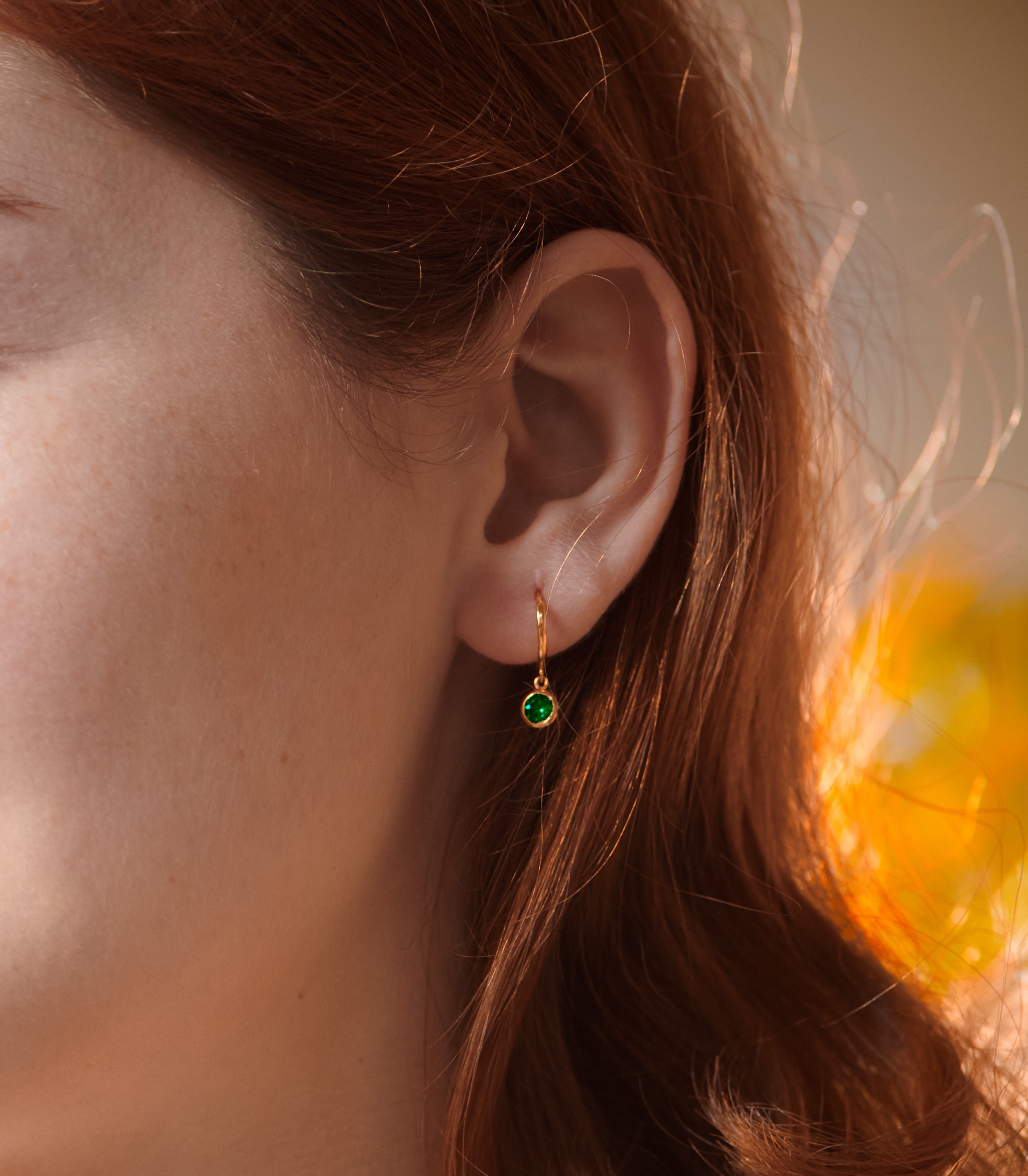 Birthstone Drop Hoop Earrings