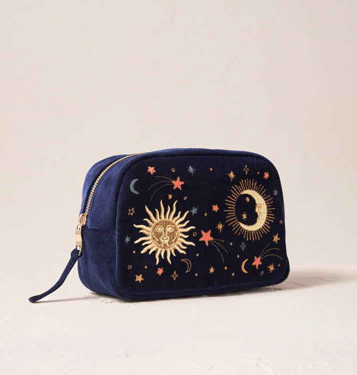 Elizabeth Scarlett Celestial Navy Velvet Makeup Bag