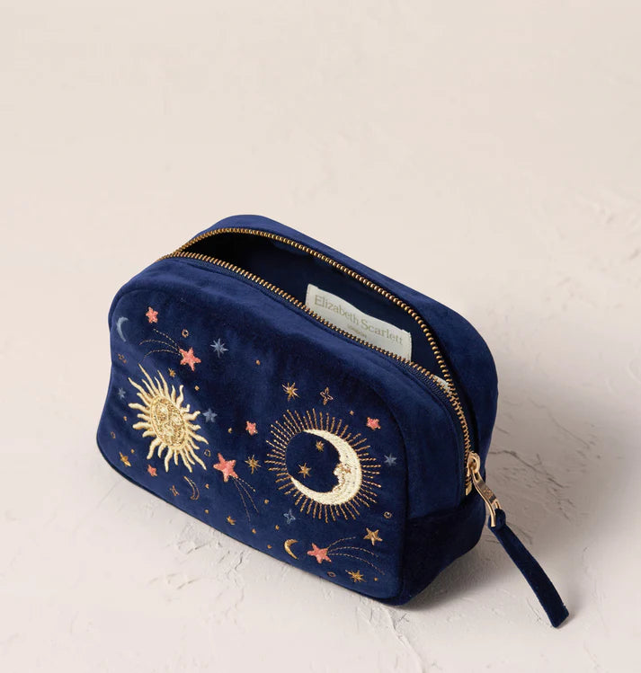 Elizabeth Scarlett Celestial Navy Velvet Makeup Bag