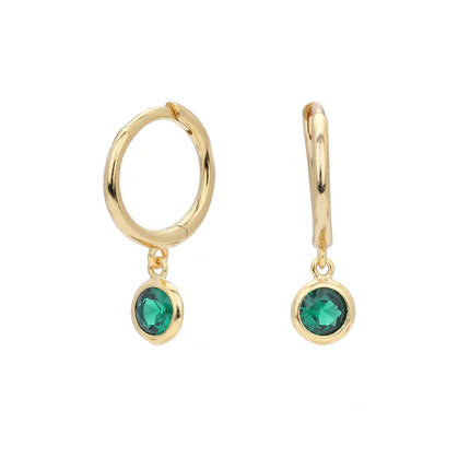 Birthstone Drop Hoop Earrings