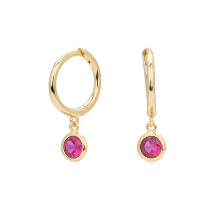 Birthstone Drop Hoop Earrings