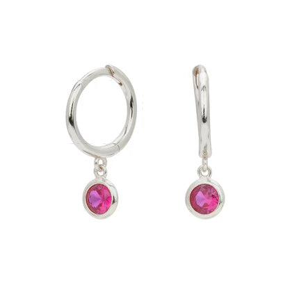 Birthstone Drop Hoop Earrings