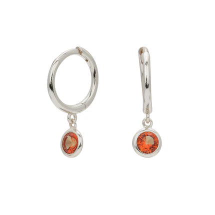 Birthstone Drop Hoop Earrings