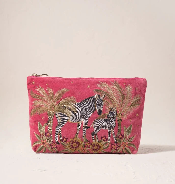Elizabeth Scarlett Botanical Zebra Velvet Everyday Pouch