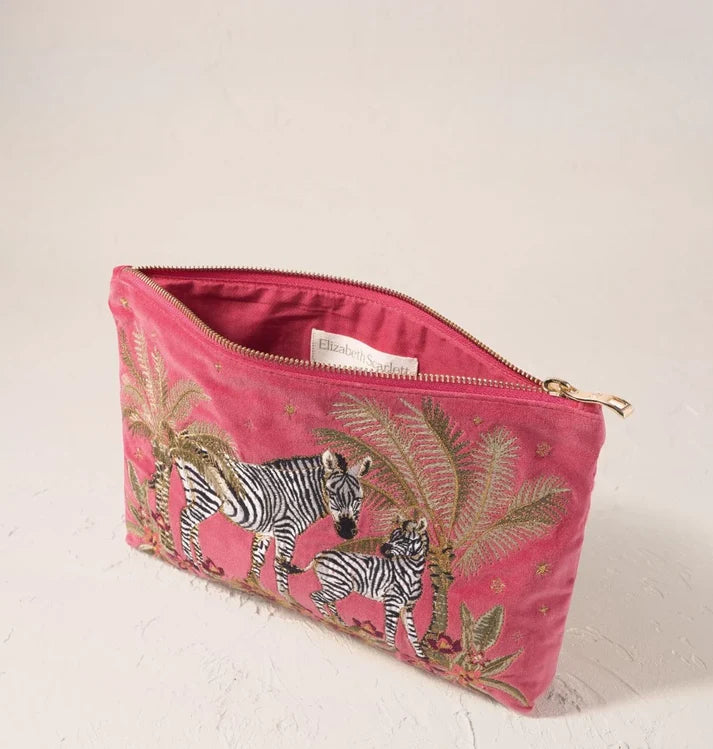 Elizabeth Scarlett Botanical Zebra Velvet Everyday Pouch