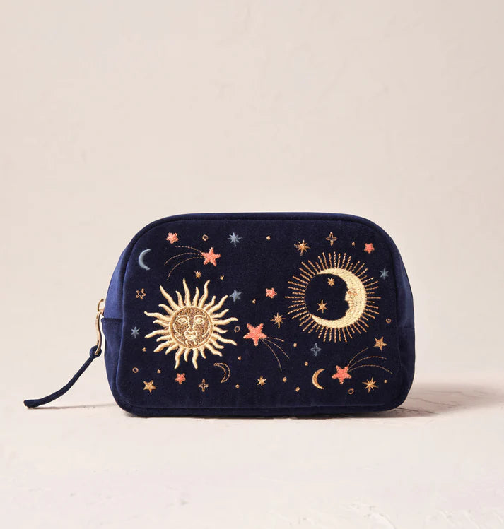 Elizabeth Scarlett Celestial Navy Velvet Makeup Bag