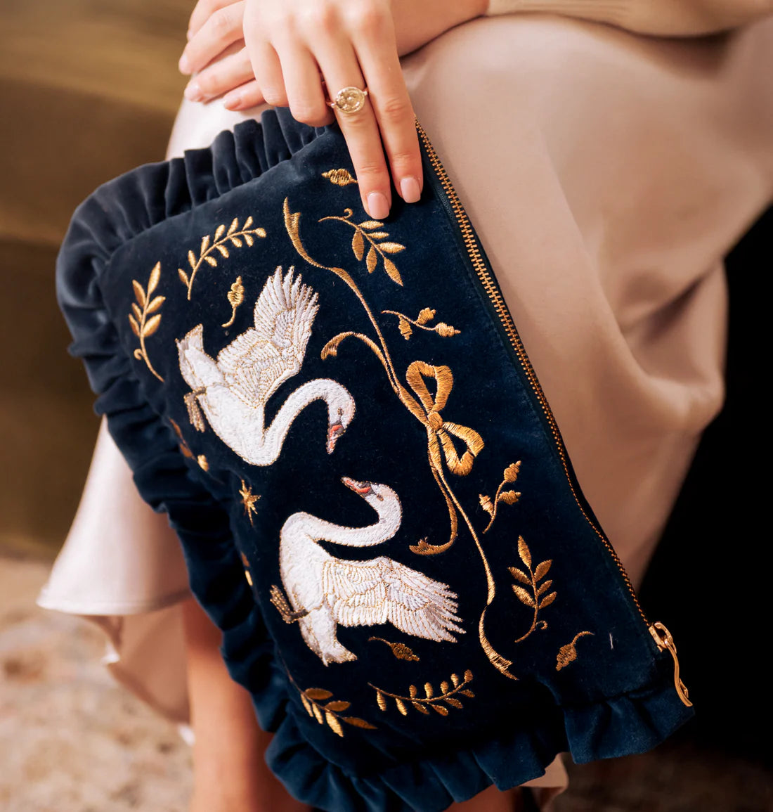 Elizabeth Scarlett - Majestic Swans Frill Pouch