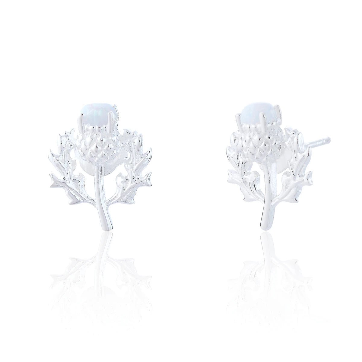 Sterling Silver Iona White Opal Thistle Stud Earrings