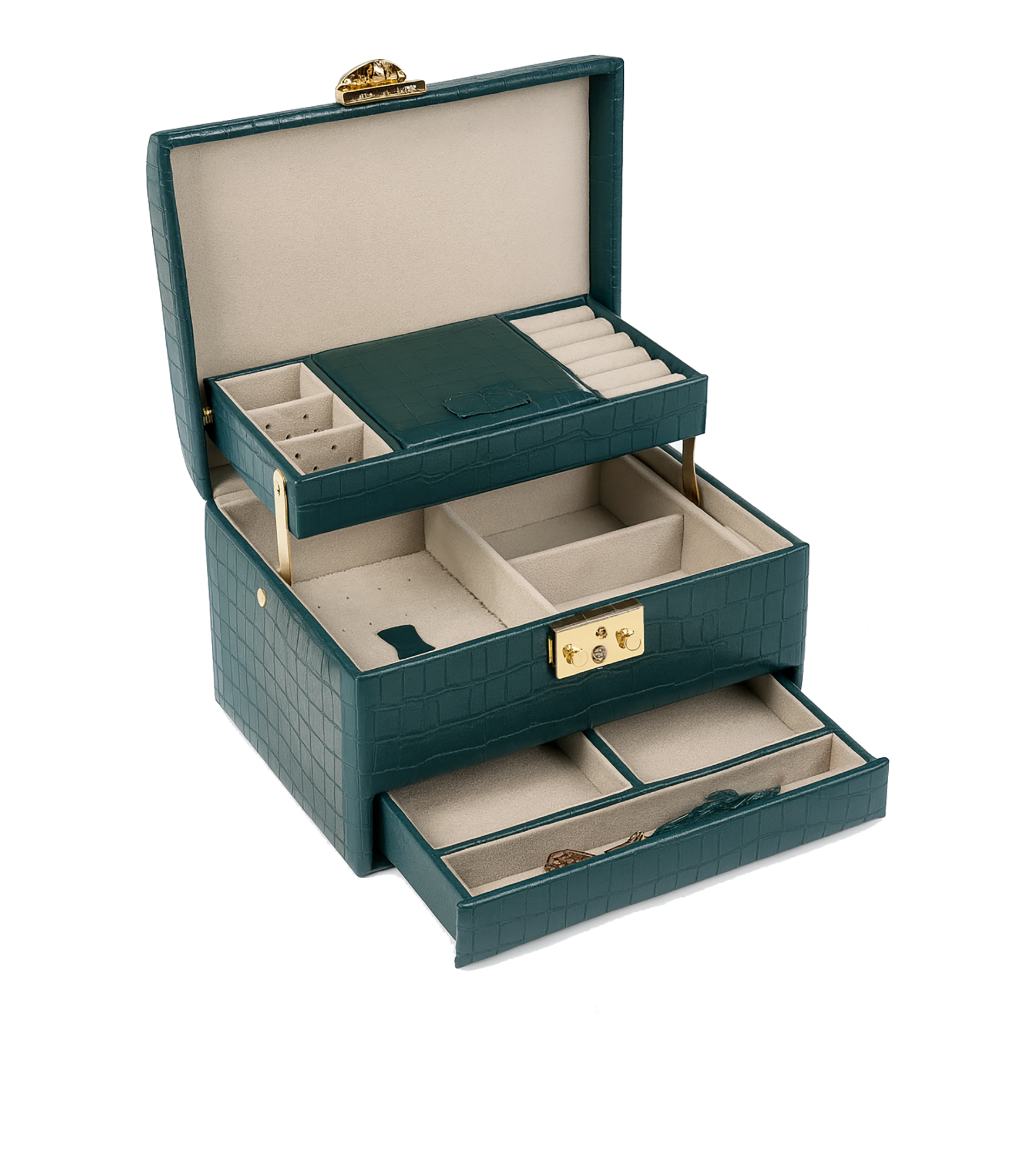 Green Faux Snake Skin Large Jewellery Box