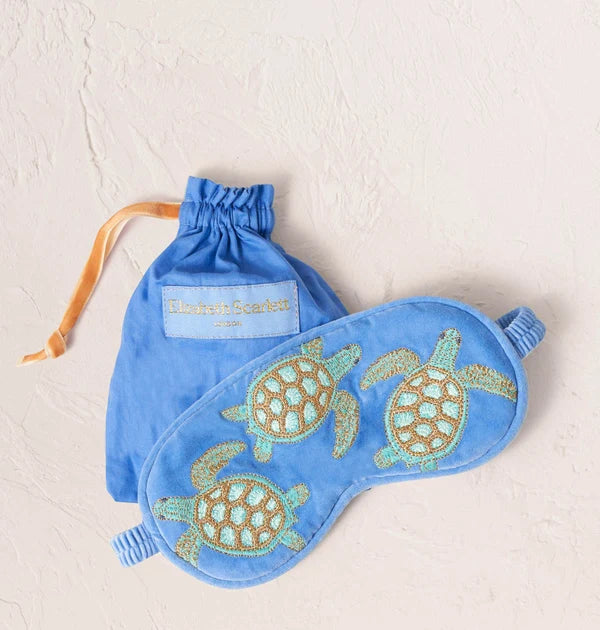 Elizabeth Scarlett Swimming Turtle Caribbean Blue Velvet Eye Mask