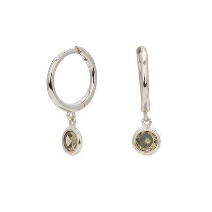 Birthstone Drop Hoop Earrings