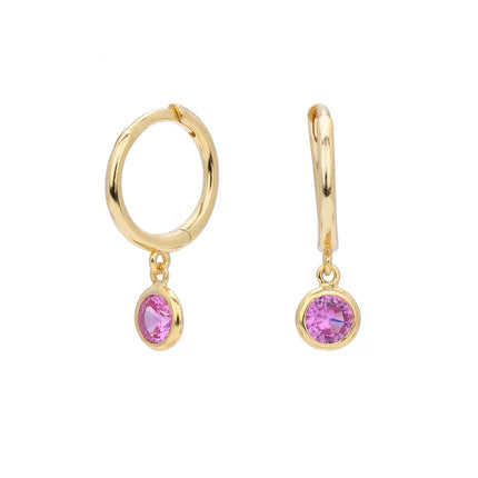 Birthstone Drop Hoop Earrings