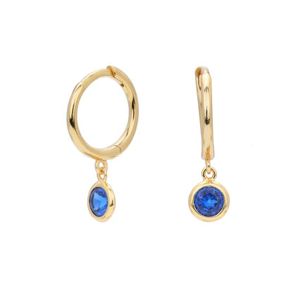Birthstone Drop Hoop Earrings