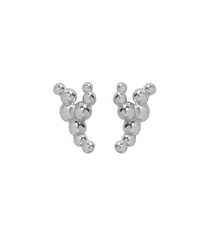 A pair of sterling silver stud earrings with a bubble texture.