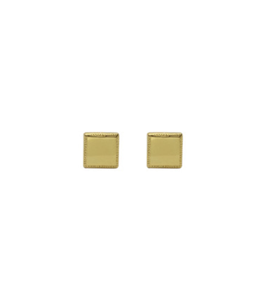 A pair of gold plated earrings. The earrings are small square studs.