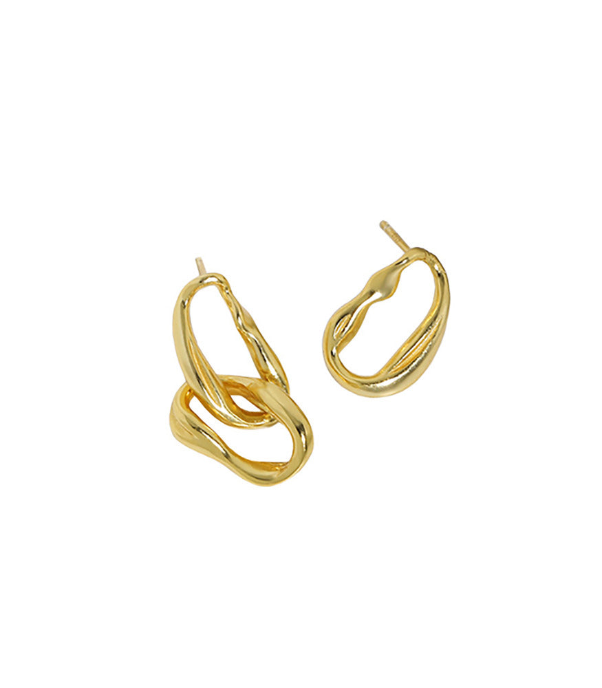 A pair of gold vermeil earrings. The rings are made up of 2 oval hoops linking together.