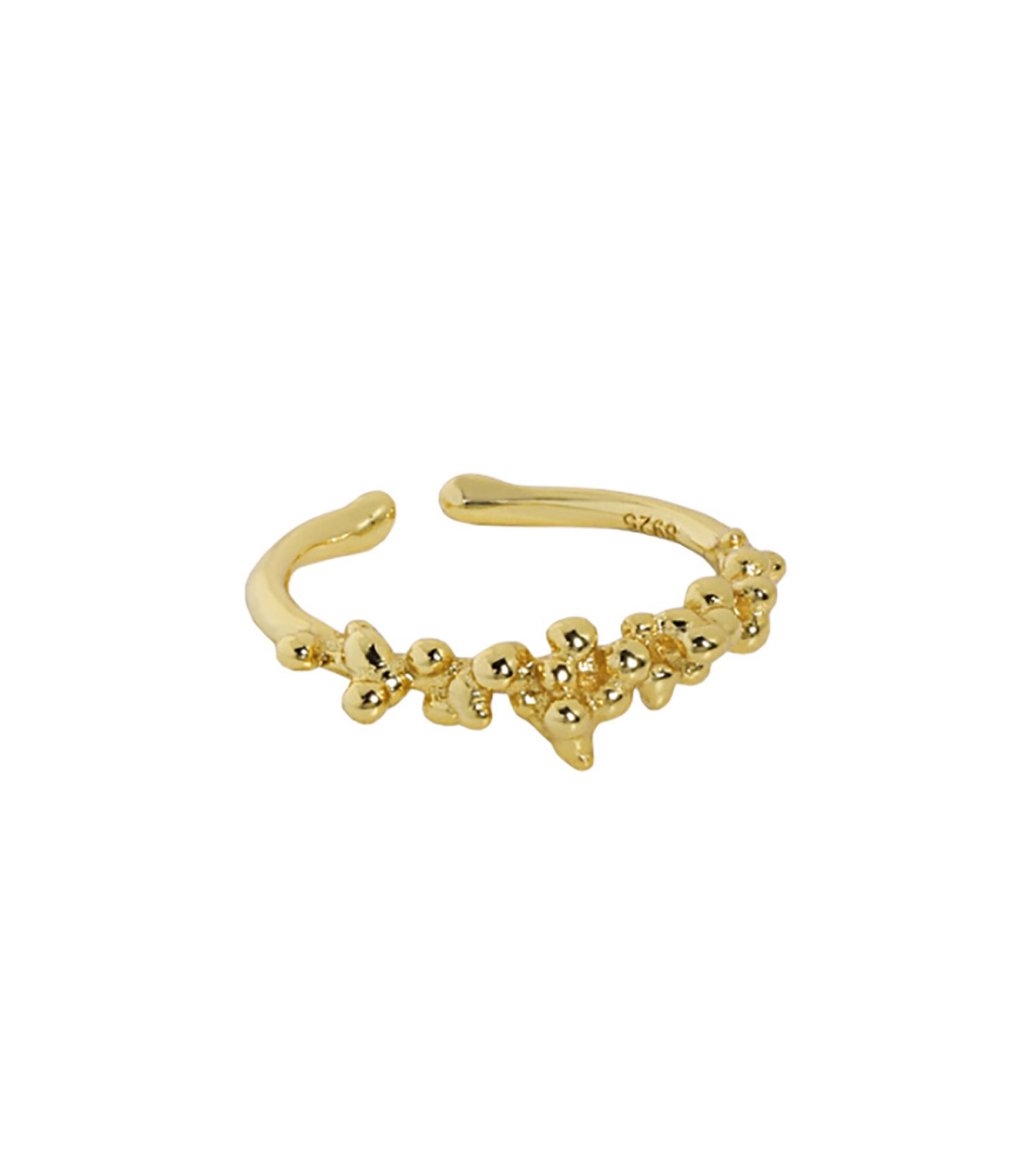 A gold vermeil ring with an open band design and bubble texture at the front.