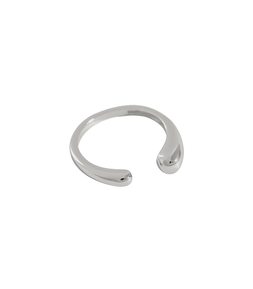 A sterling silver, polished open band ring with a minimalistic design.