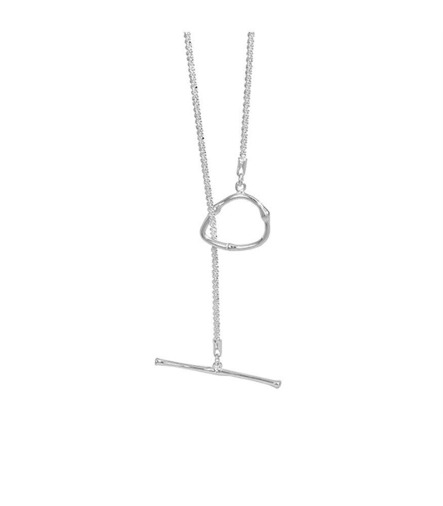 A sterling silver chain necklace with a toggle clasp which can be worn at the front or back.
